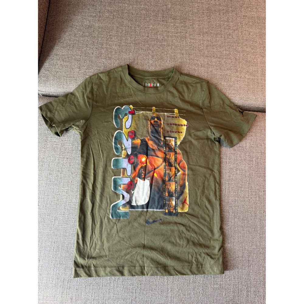 Jordan Boys Michael Jordan MVP Graphic T-Shirt Olive Green Size M 10-12 Yrs